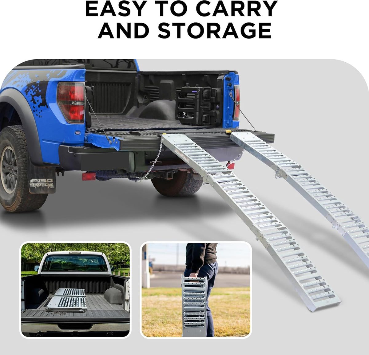 Rockland 72" x 9" Tri-Fold Steel Truck Ramps, 1000 LBS Capacity, Folding Trailer Ramps for Motorcycles, Ebikes, Dirtbikes and ATVs, Heavy Duty Loading Ramps for Trailer Pickup Truck, 2 Pcs