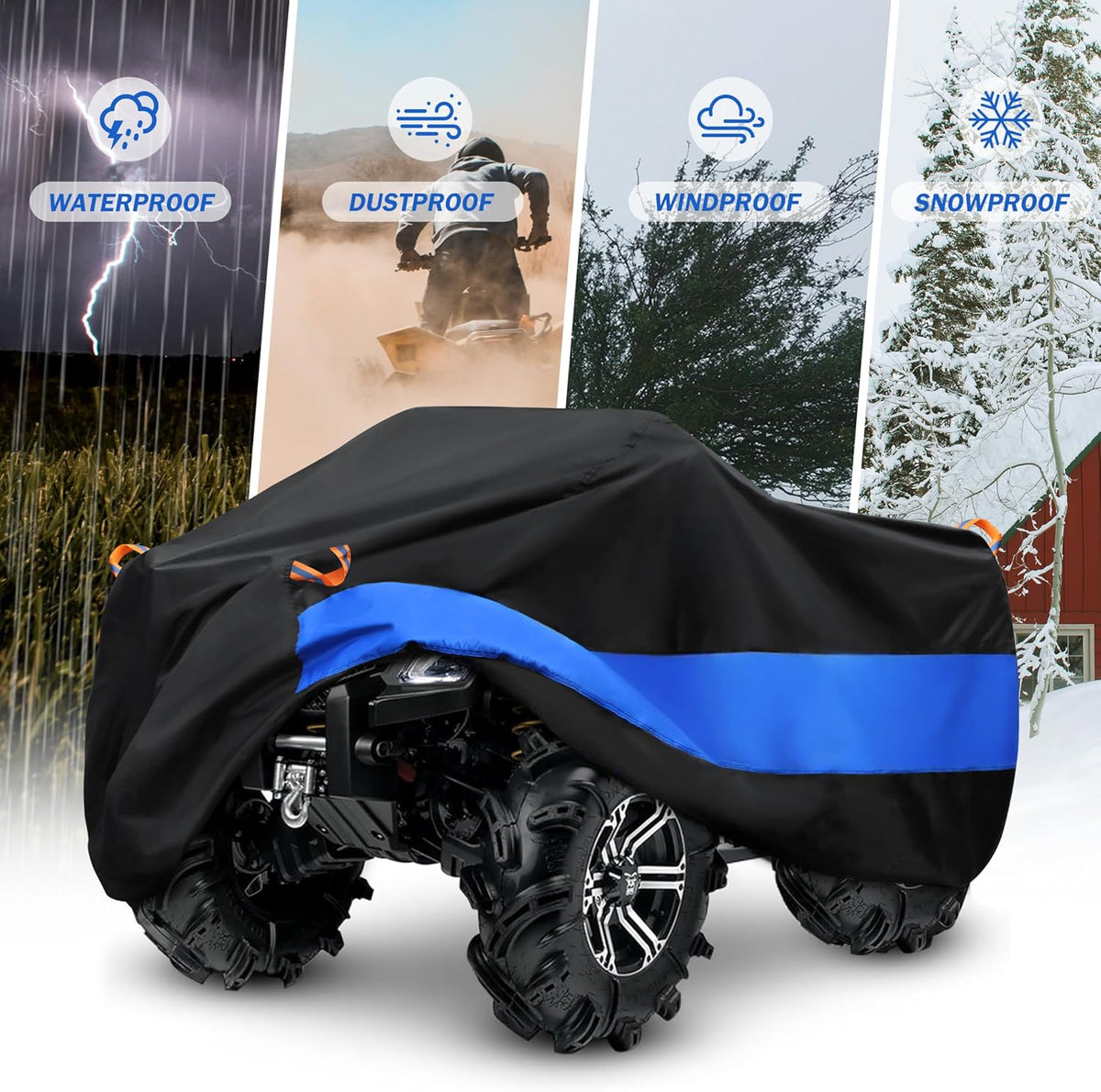 MORNYRAY ATV Cover Waterproof Heavy Duty Universal Quad Cover Outdoor Storage Cover 4 Wheeler UV Protection for Polaris Yamaha Honda Suzuki Kawasaki (Black, A2-82.7''L x 47.2''W x 45.2''H)