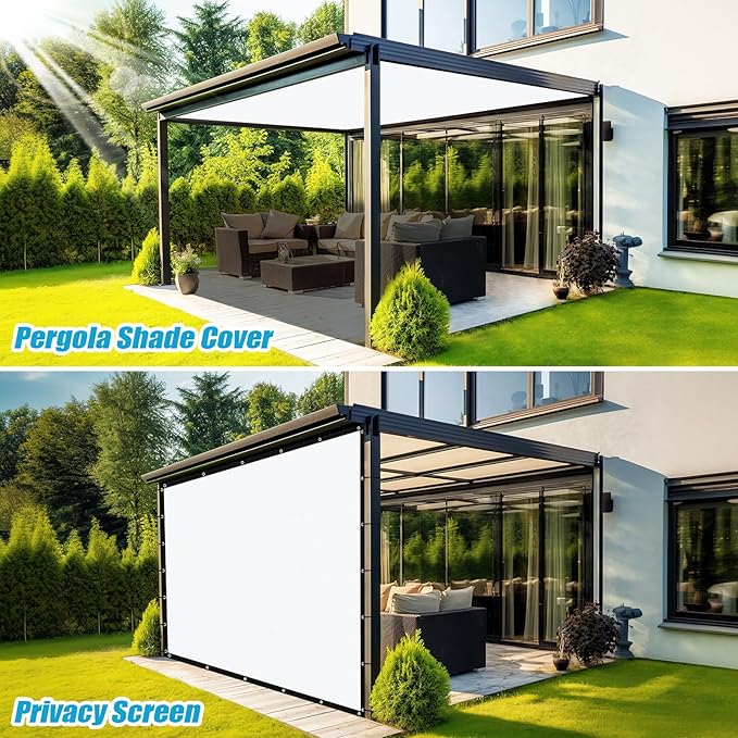 Amagenix 90% Pergola Shade Cover 10' X 12' Sun Shade Cloth with Grommets for Outdoor Garden Patio Porch, Commercial Grade 200 GSM - Cable Zip Ties Included (We Customized) GN108, White