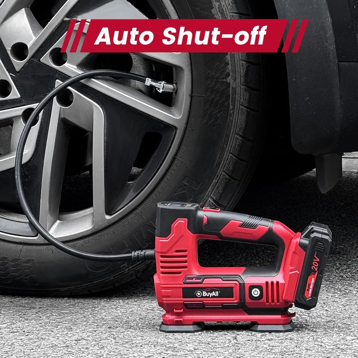 Tire Inflator Portable Air Compressor, 20V Cordless Car Tire Pump w/Rechargeable Li-ion Battery, 12V Car Power Adapter, Digital Pressure Gauge, 150PSI Tire Compressor for Many Inflatables