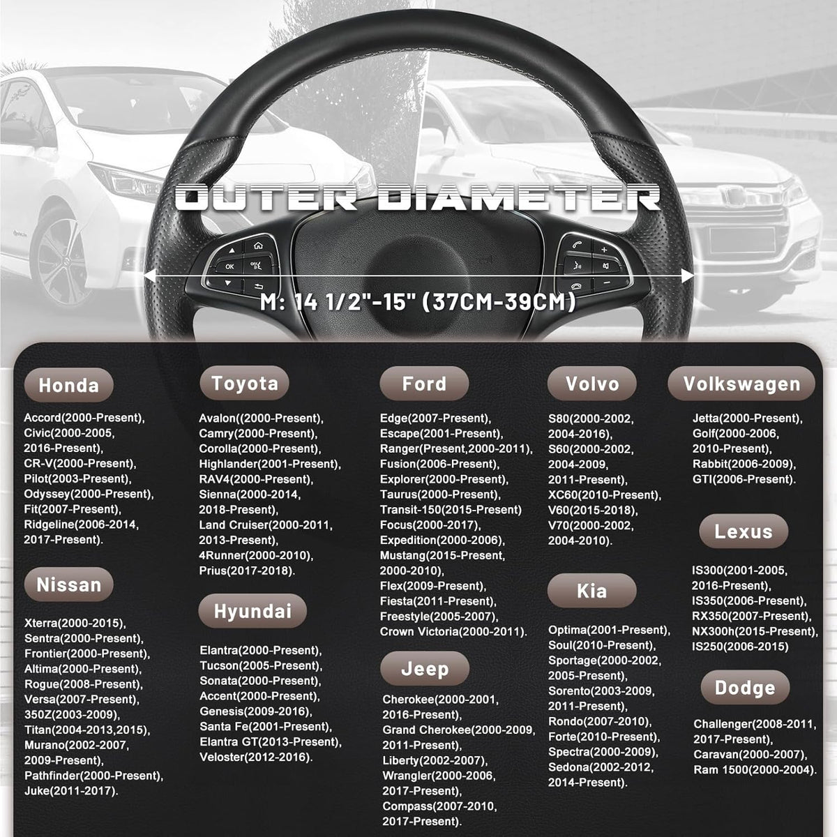 SEG Direct Steering Wheel Cover for Car, Standard Size 14.5-15 inch, Auto Interior Accessories, Black and Dark Brown