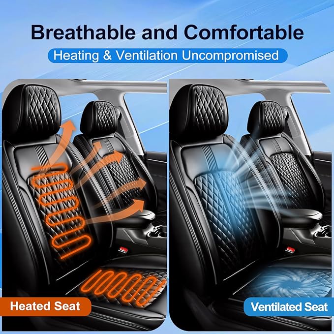 Fit CX-50 Car Seat Covers for Select Mazda CX50 2023-2026, Premium Full Coverage Leather, Airbag Compatible, Luxury Waterproof All Weather Breathable Seat Cushion Protector, Full Set, Black