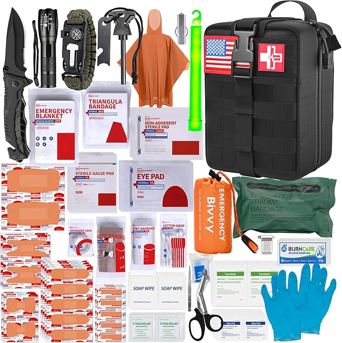[New Upgrade] First Aid Kit, Survival Gear Outdoor Tactical Gear Set First Aid Kits Military Grade Molle System for Camper Travel Hunting Hiking and Adventures