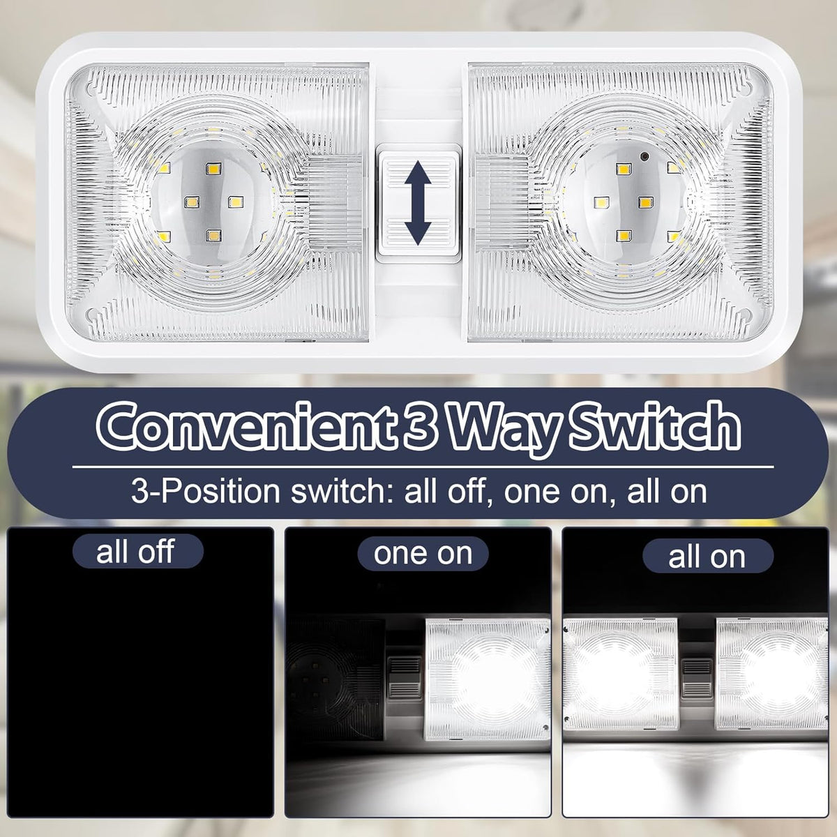 1 Pack RV Lights Interior 12V Led 8W Ceiling Double Dome Camper Light 600 Lumen Brightness Light Fixture for RV Camper Trailer Boat Car, Natural White 4000-4500K, 48 X 2835 SMD LED