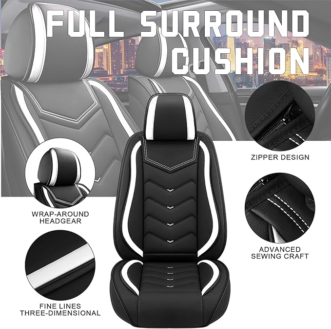 CTDS Car Seat Covers for Nissan Sentra 2000-2026, Stylish Sport Seat Cover, Premium Nappa Leather Car Seat Cover. Automobile Seat Covers Sets.(Standard 5 Seats/Black White)