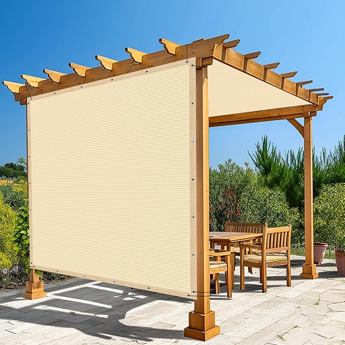 Amagenix 90% Pergola Shade Cover 6' X 20' Sun Shade Cloth with Grommets for Outdoor Garden Patio Porch, Commercial Grade 200 GSM - Cable Zip Ties Included (We Customized) GN108, Wheat