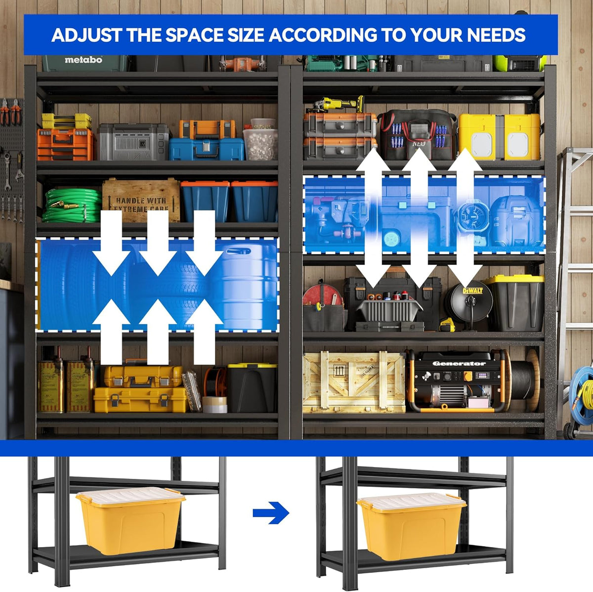 63"H Garage Shelving Heavy Duty Rack, 3000 LBS Large Capacity 5 Tier Adjustable Storage Shelves, Metal Industrial Shelf Units for Garage, Basement and Warehouse, 63"H×23.6"W×13.8"D, Black
