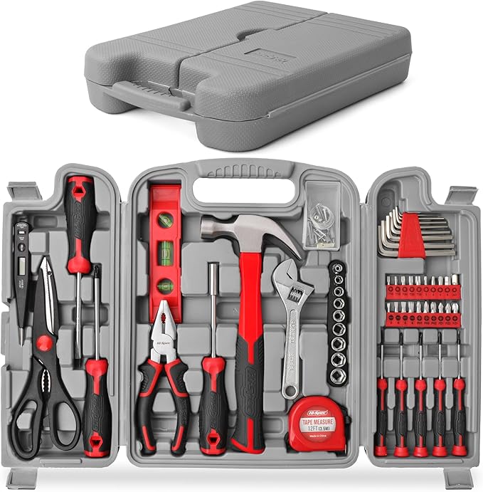 Hi-Spec 54pc Red Household Tool Kit – Essential DIY Hand Tool Set with Toolbox for Home, Garage, Office, Basic Repairs, First Apartment, New Home & Everyday Home Improvement