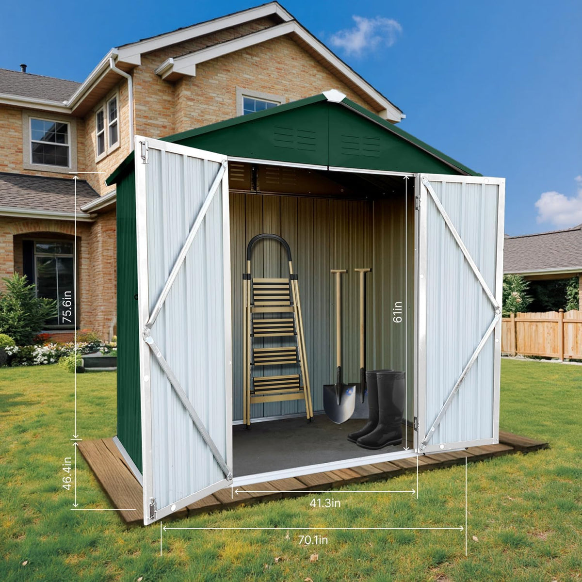 6 x 4 FT Outdoor Storage Metal Shed, Bike Garden Tool Shed with Slooping Roof, Lockable Doors and Aluminum Frames, Shed Easy to Assemble for Garden, Patio, Lawn, Green