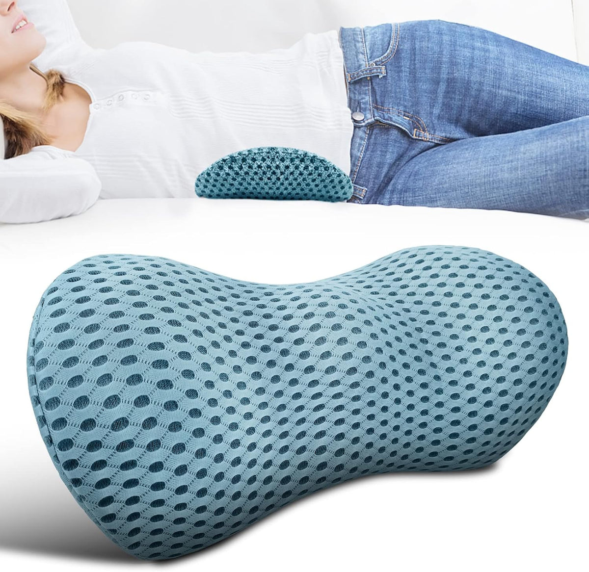 Lumbar Support Pillow for Office Chair, Memory Foam Lumbar Pillow for Lower Back Pain Relief (Blue)