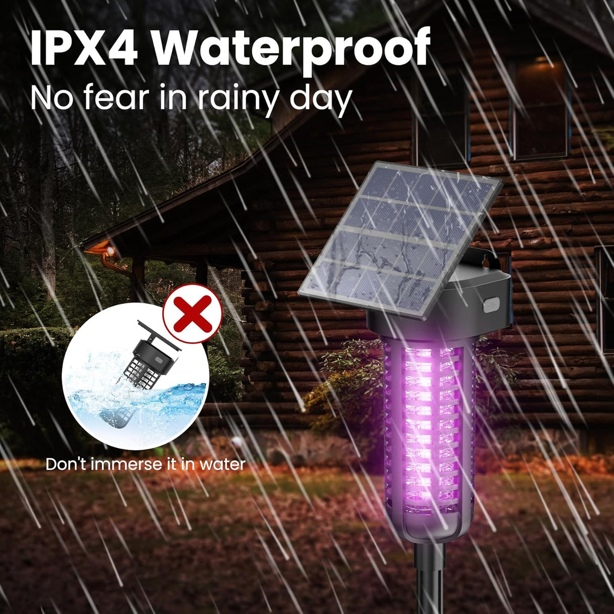 Solar Bug Zapper Outdoor, Garden Mosquito Zapper Waterproof & Cordless & Rechargeable & Auto On/Off and Manual Mode，Flying Insect Zapper Mosquito Killer Lamp Catcher for Patio Camping