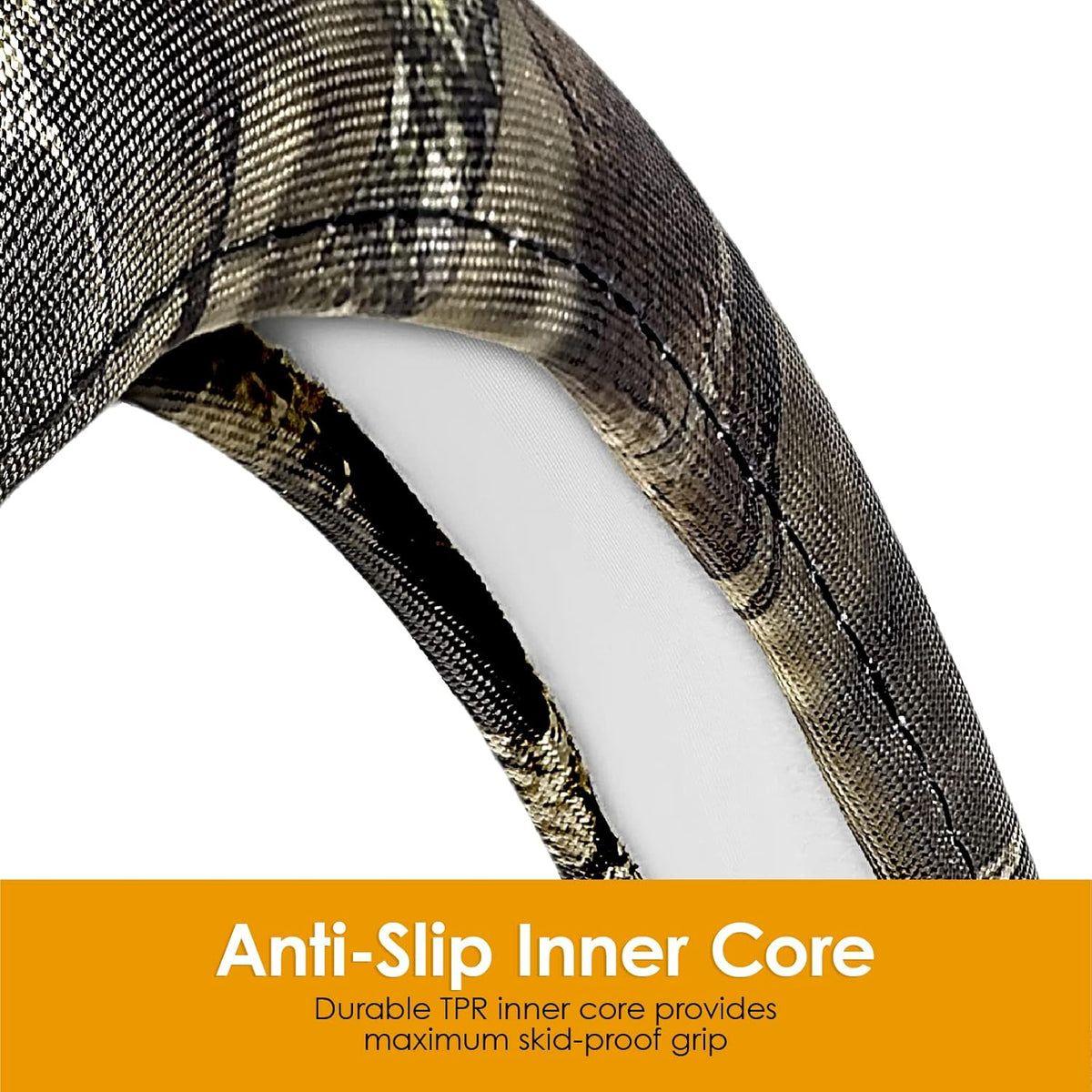 Mossy Oak Steering Wheel Cover by LPI Truck; Heavy Duty 600D Oxford Material with Mossy Oak Break-up Country Camoflauge Design; Fits All Large Trucks and SUVs with Steering Wheel Size 15.5" to 16"