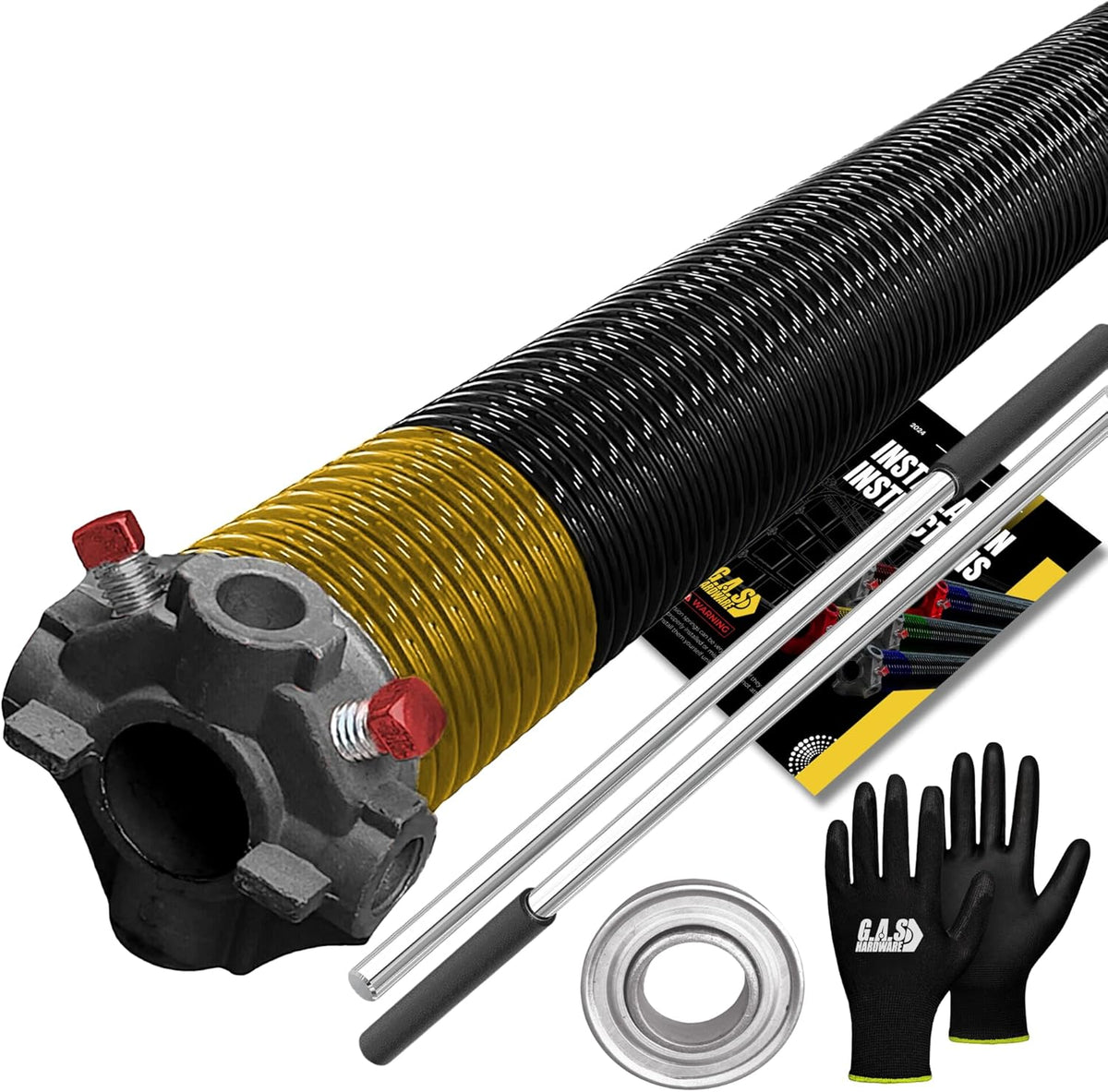 Garage Door Torsion Spring 250x1.75x39 Includes 1” Steel Bearing, Gloves, Manual, and Winding Bars for Right Side of Garage Door Precision E-Coating 5-Year Warranty Min. 30,000 Cycles (Black Cone)