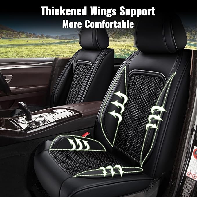 Car Seat Covers Fit for Toyota Highlander:2008-2025 2026 Breathable Cool Ice Silk Leather Automotive Seat Covers Airbags Compatible(5 Seats,Black)