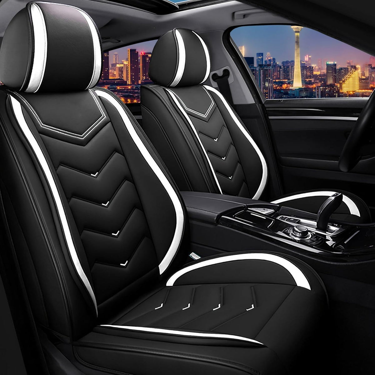 Car Seat Covers for Chrysler Pacifica 2004-2025, Stylish Sport Seat Cover, Premium Nappa Leather Car Seat Cover. Automobile Seat Covers Sets.(Standard 2 Seats/Black White)