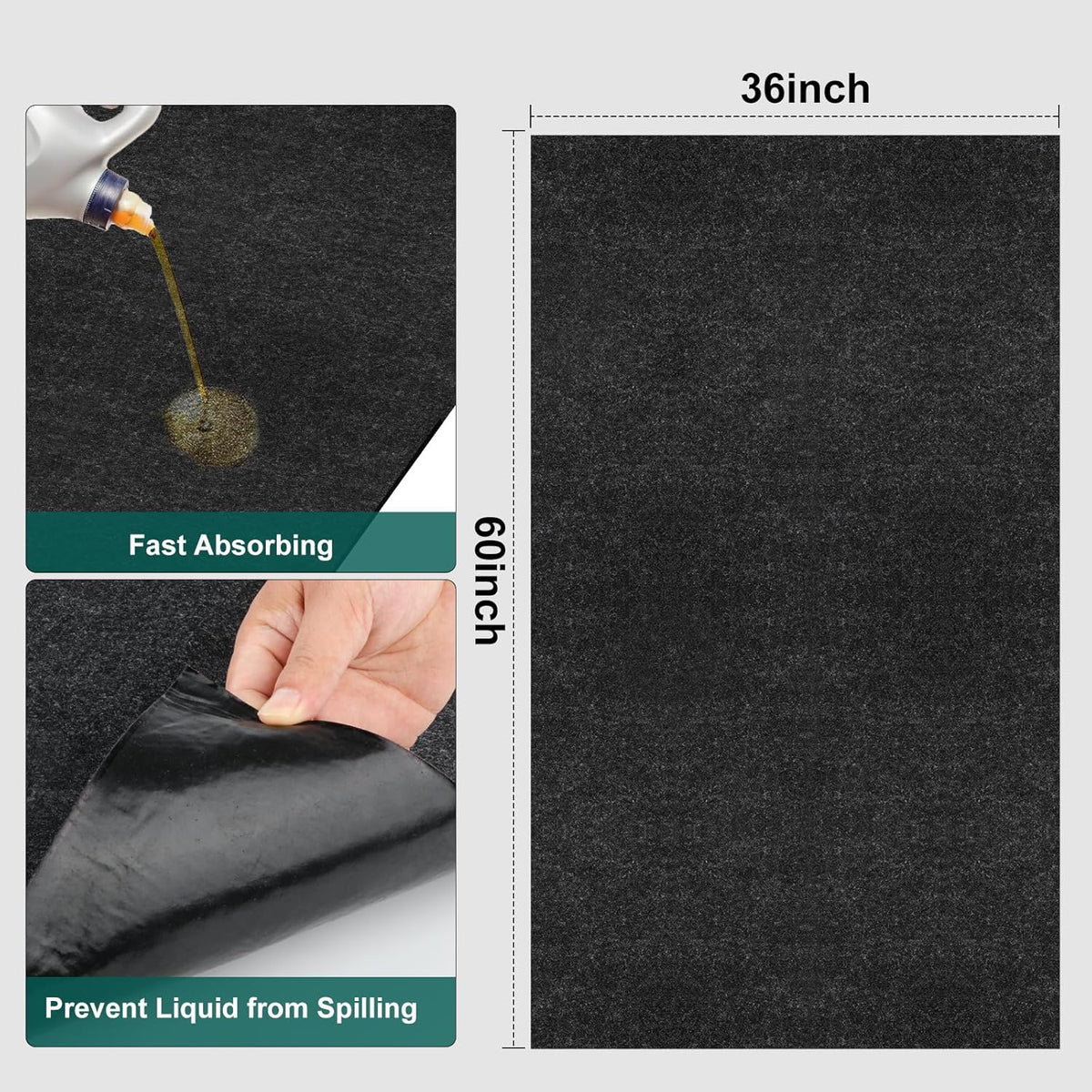 36" x 60" Oil Drip Mat for Garage Driveway, Reusable Rubber Floor Oil Spill Leak Absorbent Pads for Motorcycle Car Oil Leak Stain Resistant(1pcs)