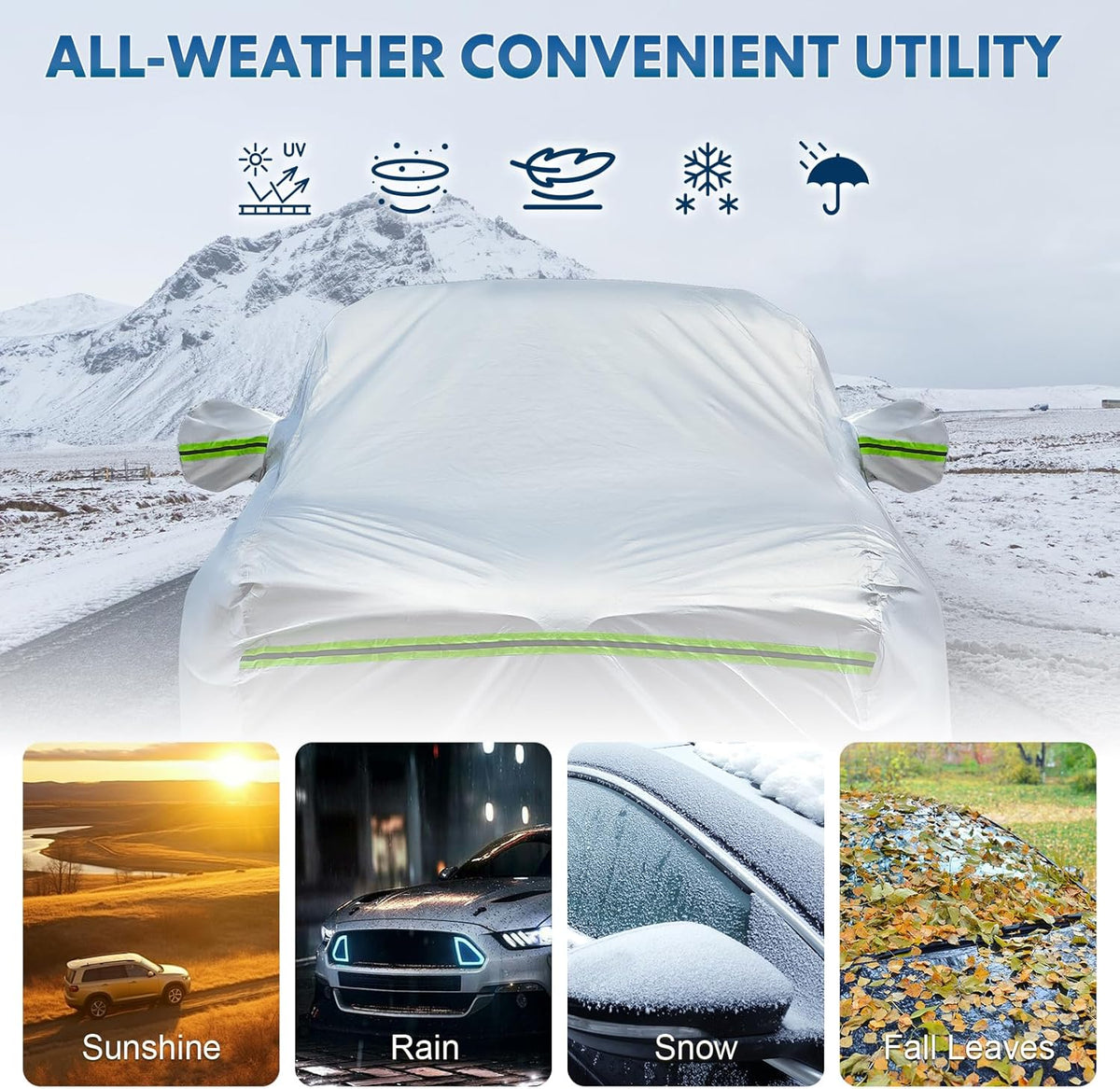 KEYOOG 6-Layer Full Car Cover Is All-Weather Waterproof, Heavy Outdoor Pickup Truck Covers, Universal in All Seasons, Snow Protection, Acid Rainproof, Sunscreen, UV Protection, Length up to 260 "(P-Xl