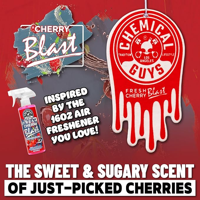 Chemical Guys Hanging Air Freshener, Fresh Cherry Scent 12 Pack, Great for Cars, Trucks, SUVs, RVs, Home, Garage, Workspace, Dorm Room & More (4 x 3 Packs) - AIR40604
