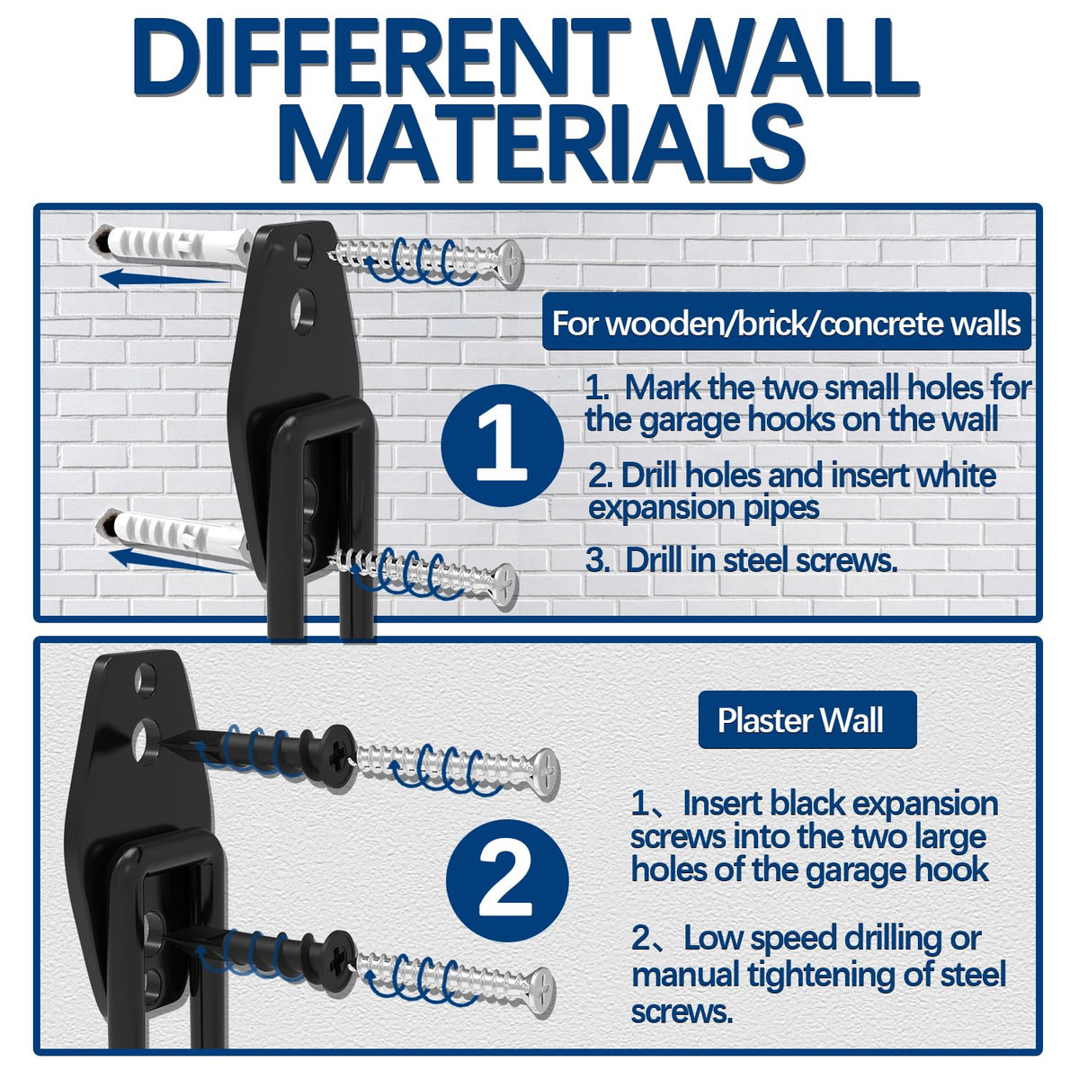 3-H Garage Wall Hooks 14 Pack, Garage Hooks Heavy Duty with Extra Welding Spots, Wall Mount Storage Organizer for Hanging Garden Lawn Tools Ladder Bike WeedEater Chair Shovel Blower (Grey)