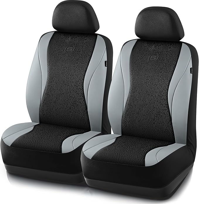 Skechers Car Seat Covers,Leather Seat Covers with GOGA Mat Technology,Waterproof Car Seat Covers Front Seats,Airbag Compatible,Comfort Universal Fit for Most Cars,Vans,Trucks,SUVs,Grey