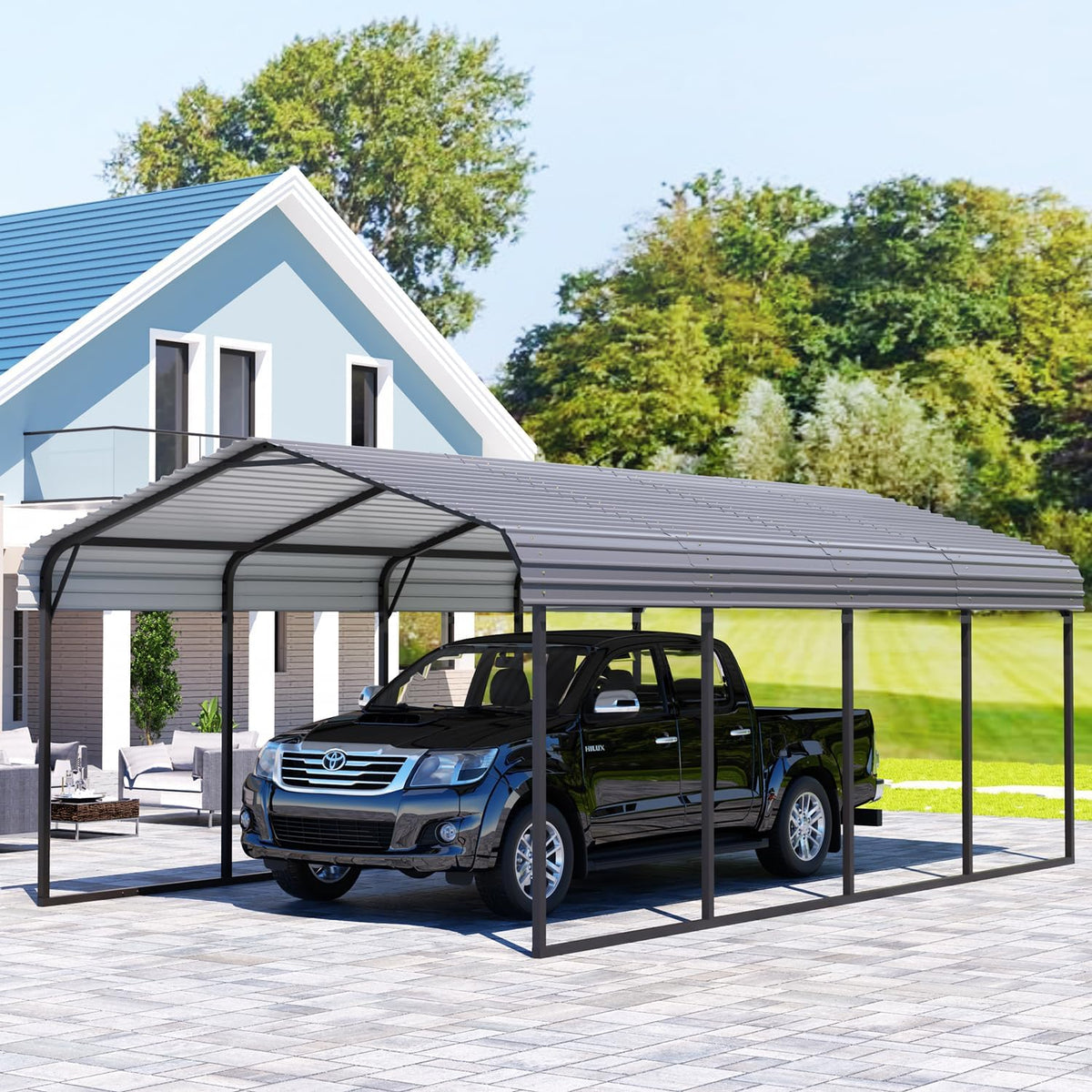 EBE 12 x 20 FT Metal Carport, Heavy Duty Carports with Galvanized Steel Roof, Outdoor Multi-Use Carport Canopy, Garage Car Shelter Shade for Car, SUV, Truck, and Boats