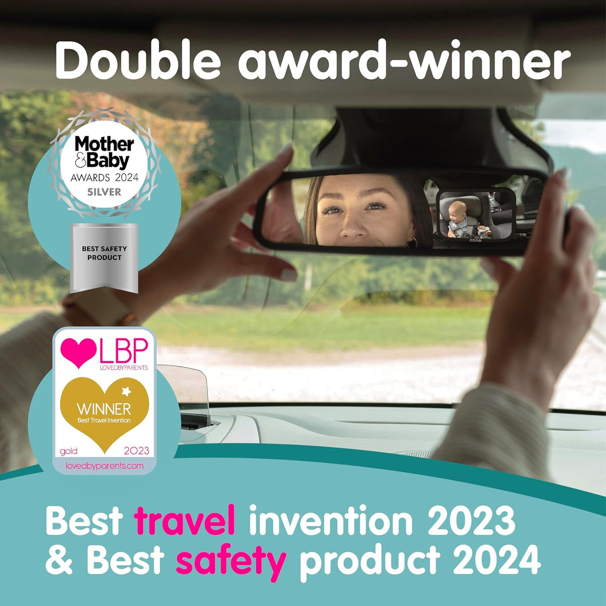 Onco Baby Car Mirror Rear Facing - Double Award-Winning Convex Car Mirror for Baby, 100% Shatterproof & Shakeproof with 360° Rotation, Newborn Essentials (9.6 x 6.9 in)
