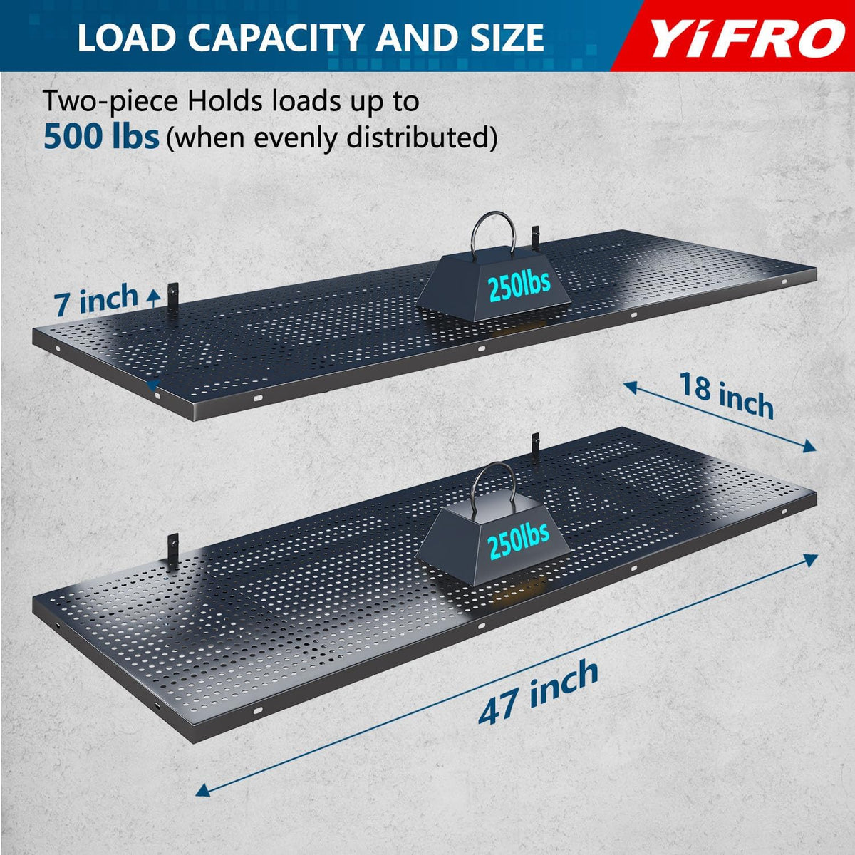2-Pack 1.5x4ft Heavy Duty Garage Wall Shelving, 500 lbs Load Capacity, Garage Shelving Wall Mounted, Garage Storage Rack with Hooks, Black