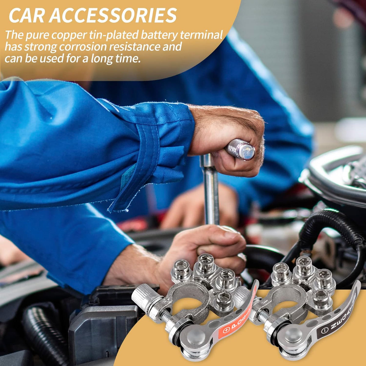 SINGARO Car Battery Terminal Connector, 4 Way Positive and Negative Pole Quick Release Terminal Clip, Applicable to SAE/JIS A Type Terminal Post, Compatible with Cars, Trucks and More（Sliver-A）