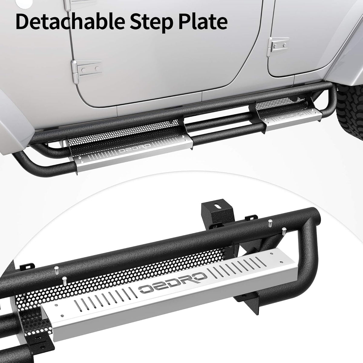 OEDRO 6 inch Running Boards, Drop Side Steps Compatible with 2007-2018 Jeep Wrangler JK Unlimited 4 Door, Steel Nerf Bar with Silver Paintable Step Plates