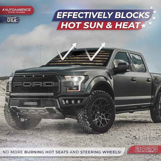 Autoamerics 1-Piece Windshield Sun Shade Dark Camo American Flag USA Design - Foldable Car Front Window Sunshade for Most Sedans SUV Truck - Blocks Max UV Rays and Keeps Your Vehicle Cool - Medium