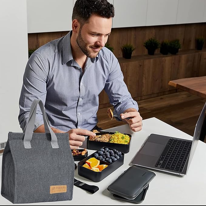Lunch Bag for Women/Men,Waterproof Reusable Portable Lunch Tote,Lunch Box Bag.Thermal Cooler Bag Ideal for Work/Party/l/Travel/Picnic (Light Gray)
