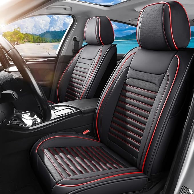 Front Seat Covers Fit for Toyota Corolla Cross 2021-2025,2026, Car Seat Covers Front Seats, Breathable Faux Leather Automotive Seat Covers Front Pair Anti-Slip Seat Cover(Black&Red, Front)