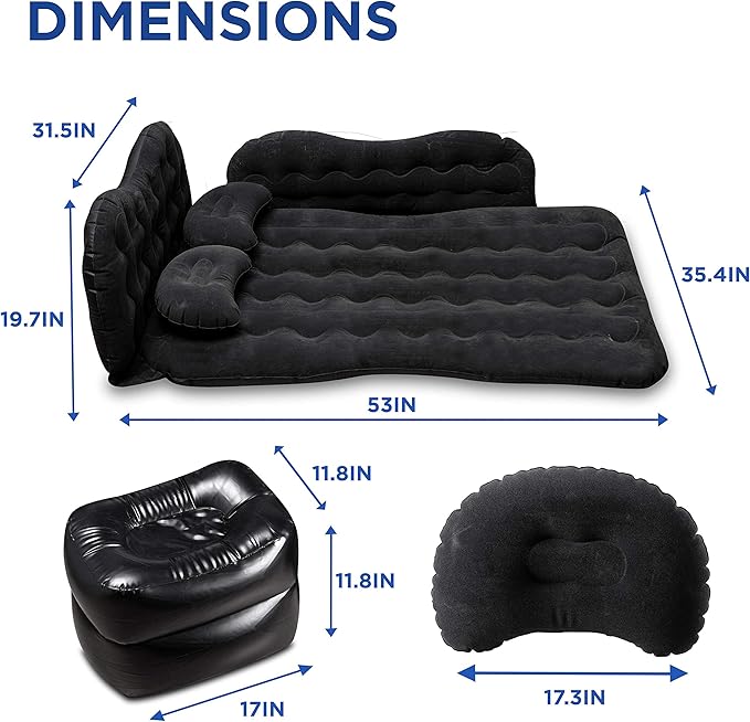 Zento Deals Inflatable Air Mattress for Car - Portable Travel Bed with Pillows for Camping, Sleeping Outdoors - Universal for SUV, Truck and RV Back Seat (Pack 1)