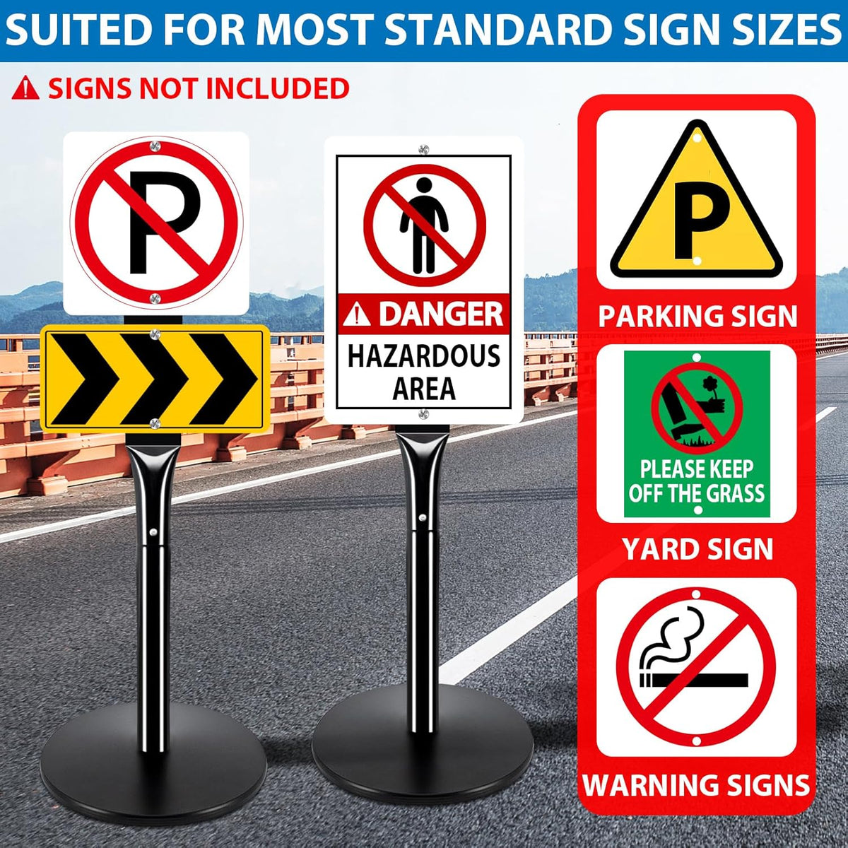 2Pack Heavy Duty Parking Sign Post for Outside, 20lbs Cast Iron Base Sign Post for Outdoor Sign Holder, Yard Sign Stand, Street Sign Post, 49" Height, Black