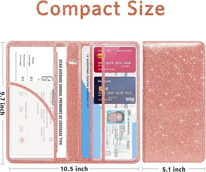 CoBak Car Registration and Insurance Holder - Vehicle Glove Box Car Organizer,Auto Truck Comparment Accessories Case with Magnetic Closure for Essential Document,Driver License,Cards