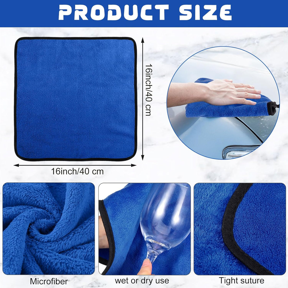 Tallew 60 Pcs Microfiber Towels 16 Inch x 16 Inch Microfiber Cloth Car Drying Towels for Cars Washing Polishing Office Windows Cleaning Household Supplies (Blue)
