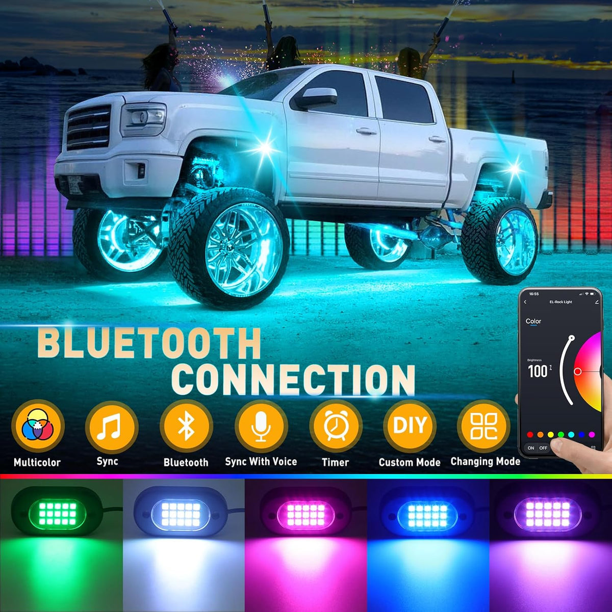 Honalia LED Rock Lights for Trucks 12 Pods, RGB Truck Rock Lights with APP Control Music Mode, Neon Light Kits for UTV ATV RZR Golf Cart
