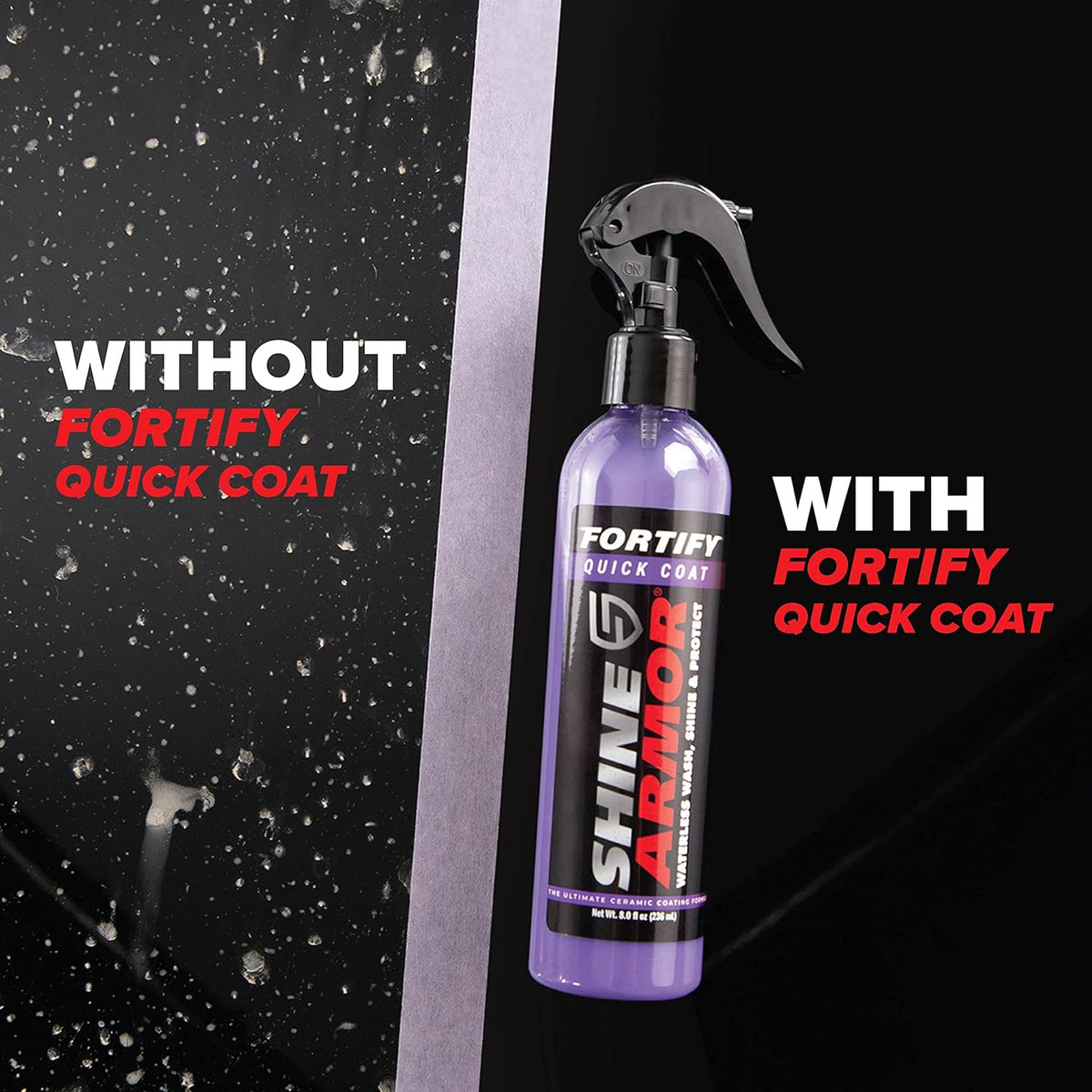 SHINE ARMOR Fortify Quick Coat – 3-in-1 Ceramic Coating Spray (8oz) | Waterless Wash, Shine & Protection | Streak-Free, Hydrophobic Car Wax for Paint & Trim