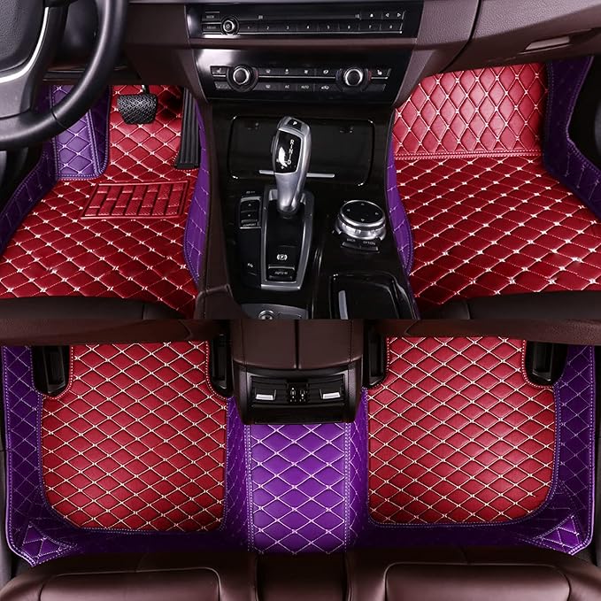 Custom Making Car Floor Mats for 90% Car Model Luxury Leather All Weather Waterproof Anti-Skid Full Coverage Liners (red and Purple)