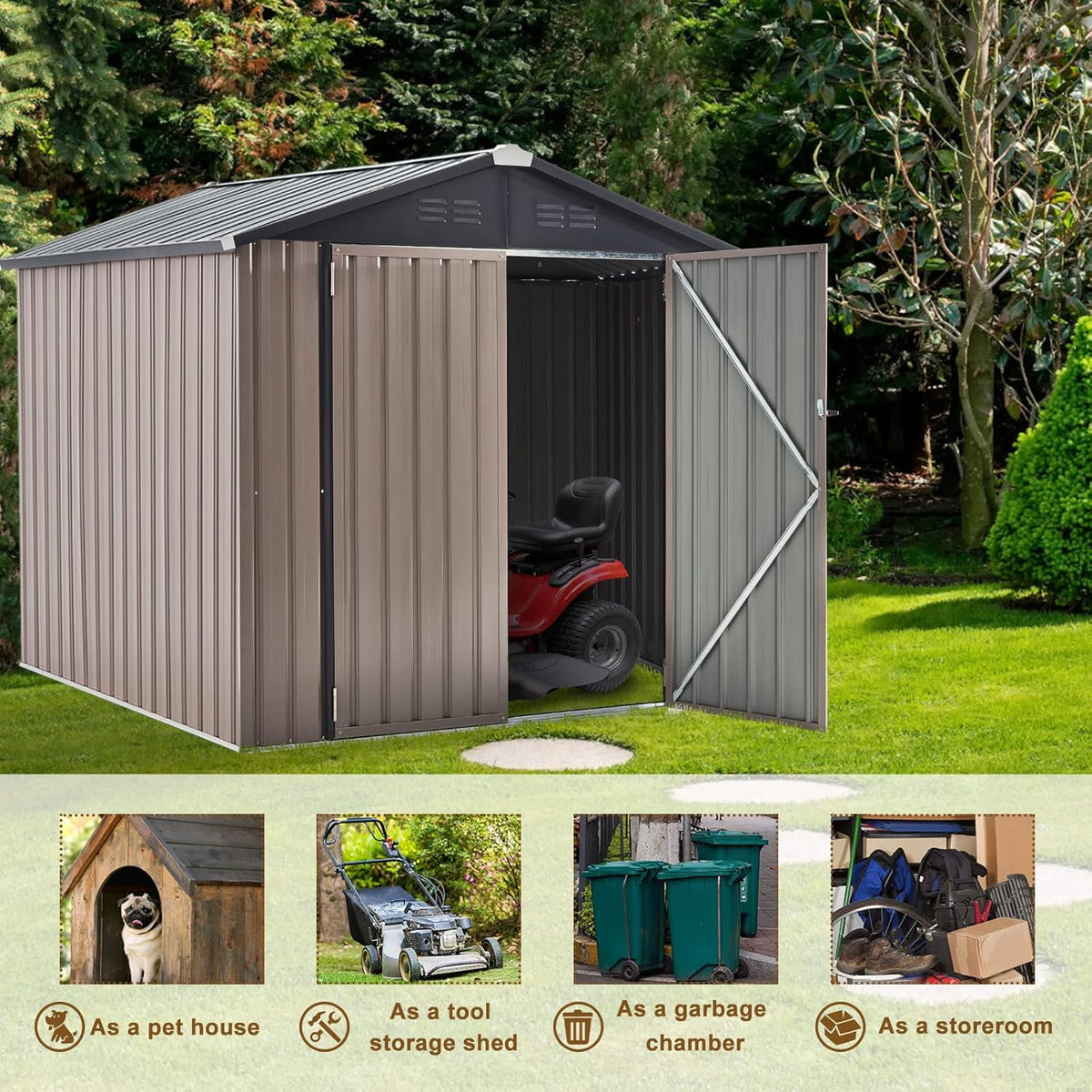 U-MAX 6x6 Storage Sheds & Outdoor Storage, Small Outdoor Storage Garden Outside Shed kit, Galvanized Metal Utility Shed for Backyard, Patio and Lawn