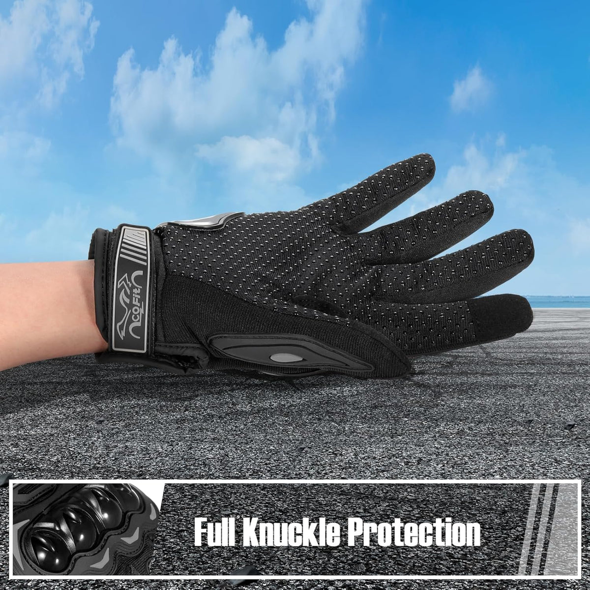 COFIT Motorcycle Gloves Breathable, Touchscreen Motorbike Gloves Anti-Slip with Good Grip Hard Knuckles Protection for Men Women Motocross, BMX ATV MTB Cycling, Road Racing - Black XXL