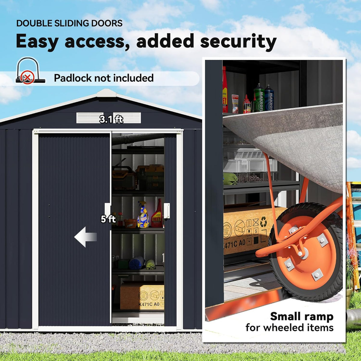 Outsunny 7' x 4' Outdoor Storage Shed, Garden Tool Metal Shed with Foundation Kit, Double Lockable Door, Air Vents and Sloping Roof, for Backyard, Patio, Lawn, Dark Gray