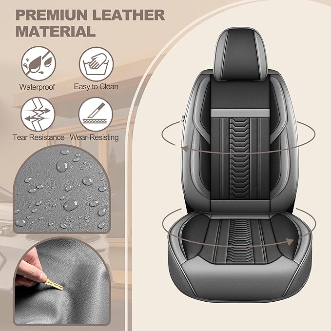 TTX LIGHTING for Chevy Camaro 2000-2024 Seat Covers: Waterproof Leather Seat Protector with Airbag Compatible (2 Front Seats,Black&Gray)