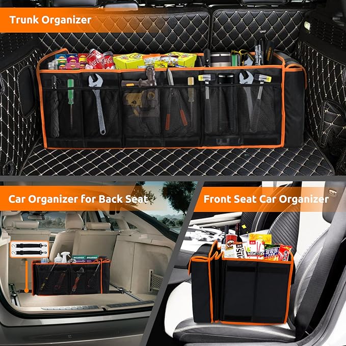 Large Trunk Organizer with Cooler, 3 Compartments SUV Cargo Organizer, Portable Trunk Organizer for suv,car,truck,rv,jeep(black)
