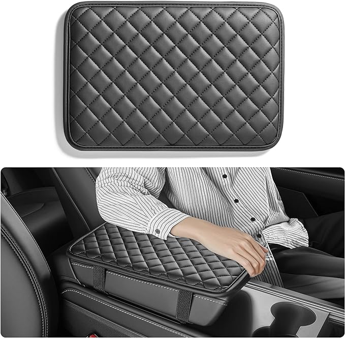 Car Armrest Covers, Vehicle Center Console Cover, Middle Storage Organizer Pads, Dog & Cat Paws Protetor, Nappa Leather, Waterproof, Anti-Slip, Auto Interior Accessories, Black, Size S