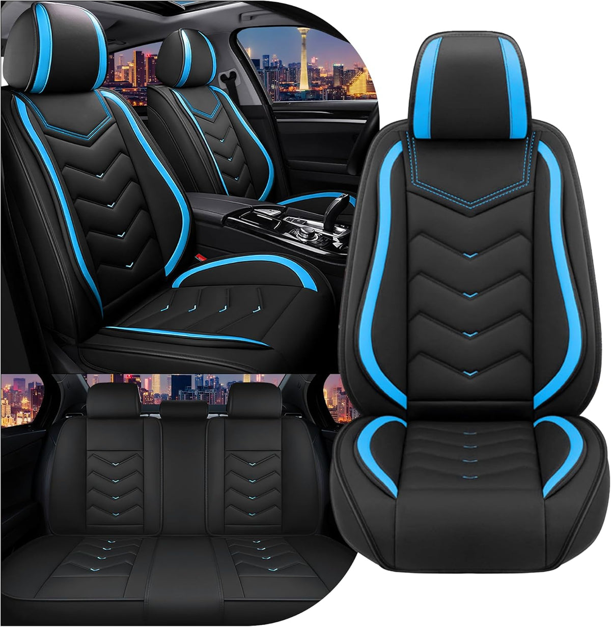 Car Seat Covers for Chrysler Pacifica 2004-2025, Stylish Sport Seat Cover, Premium Nappa Leather Car Seat Cover. Automobile Seat Covers Sets.(Standard 5 Seats/Black Blue)