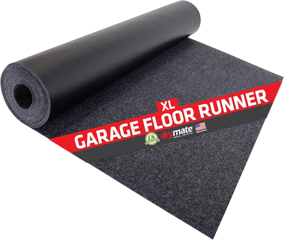 Drymate Garage Floor Runner Mat, (18' x 2'6"), Protects Surfaces, Absorbent, Waterproof, Slip-Resistant, Quick Dry Carpet Fabric, Trimmable & Washable (USA Made) (Charcoal)