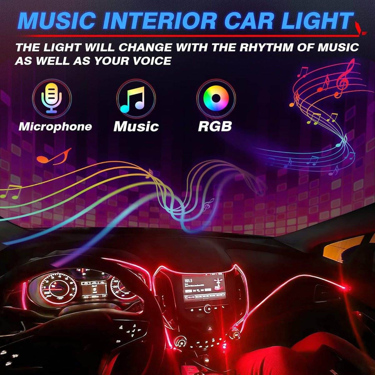 MICTUNING Car LED Interior Strip Light, 8 in 1 RGB Multicolor with 400 inches Fiber Optic Ambient Lighting Kits with Remote and APP Control, Car USB LED Strip Lights with Music Sync Mode