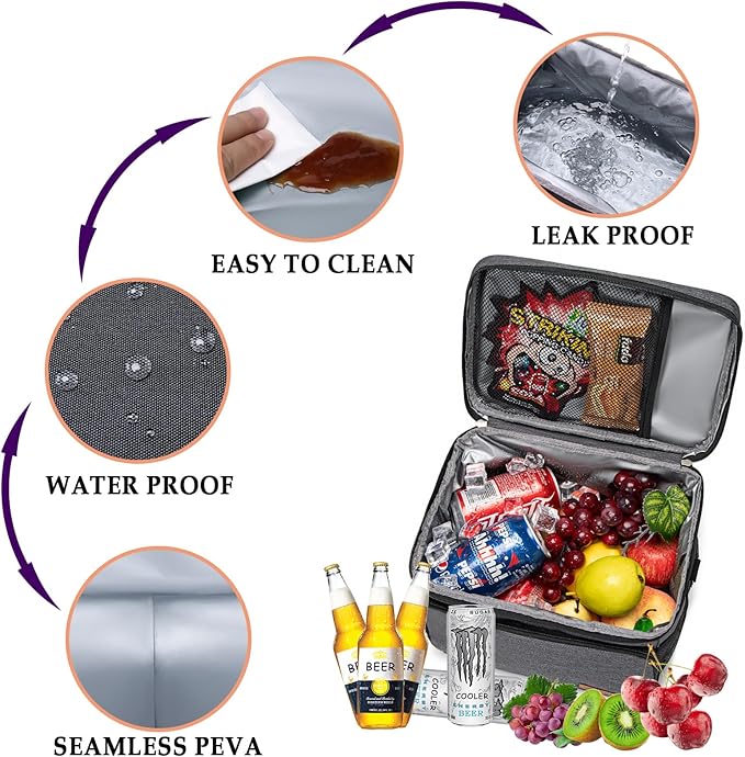 TuErcao Insulated Cooler Bag 6/24 Can Collapsible Leakproof Soft Sided Cooler for Car, Portable Foldable Small Ice Chest for Beach Camping Picnic Travel, 5/15qt Lunch Box for Men Work