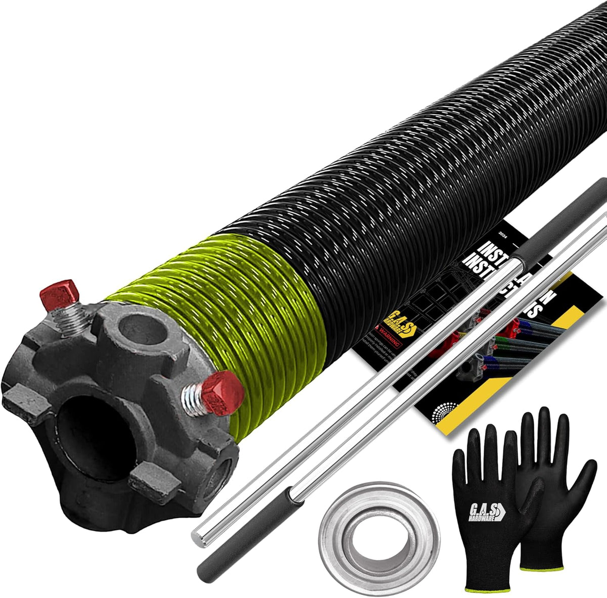 Garage Door Torsion Spring 207x1.75x23 Includes 1” Steel Bearing, Gloves, Manual, and Winding Bars for Right Side of Garage Door Precision E-Coating 5-Year Warranty Min. 30,000 Cycles (Black Cone)
